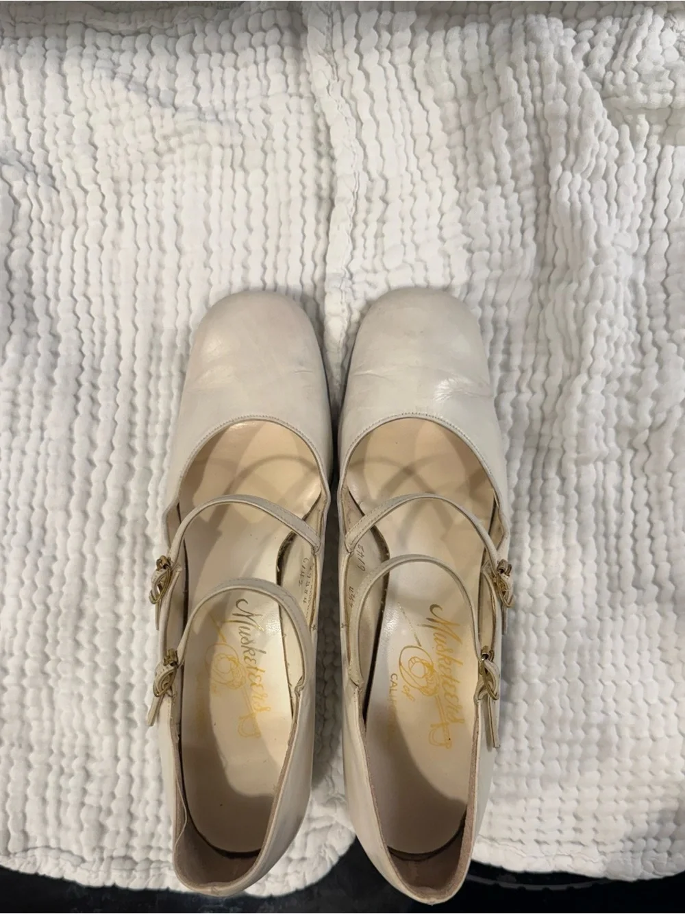 Cream Mary Jane Low Heel Pumps with Double Straps